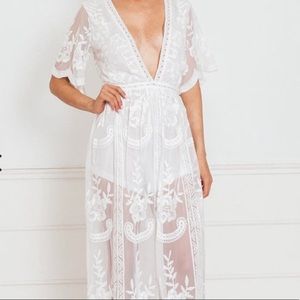 White lace maxi dress with shorts